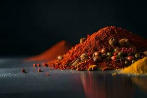 spices and spices on a black background. AI-Generated photo