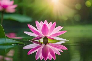 lotus flower in the water with sun shining through. AI-Generated photo