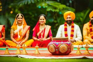 indio Boda ceremonia con novia y novio. generado por ai foto