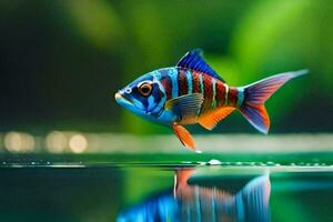 a fish with a colorful stripe is floating on the water. AI-Generated photo