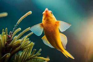 un amarillo pescado nadando en el océano. generado por ai foto
