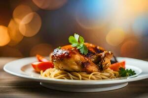 chicken with sauce and vegetables on a plate. AI-Generated photo