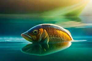 un pescado nadando en el agua con el Dom brillante. generado por ai foto