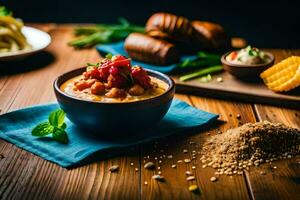 chickpea curry with chickpeas, potatoes, and bread. AI-Generated photo