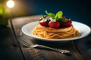 strawberry and cheese pizza with pasta on a plate. AI-Generated photo