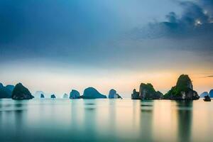 the sunrise over the sea in halong bay, vietnam. AI-Generated photo