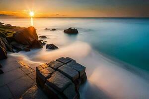 el Dom sube terminado el Oceano y rocas generado por ai foto