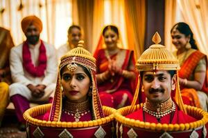 un Pareja en tradicional indio atuendo. generado por ai foto