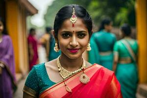 a beautiful young woman in a traditional sari. AI-Generated photo