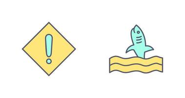 caution sign and dangerous shark  Icon vector