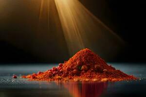 a pile of red spices on a black background. AI-Generated photo