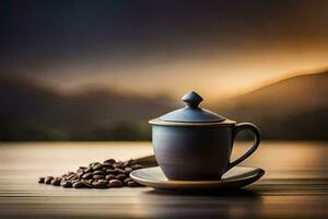 coffee beans, cup, coffee, the, sunrise, the, sunrise, the, sunrise. AI-Generated photo