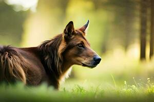a brown dog is sitting in the grass. AI-Generated photo