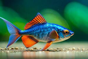 un pescado con azul y naranja aletas generado por ai foto