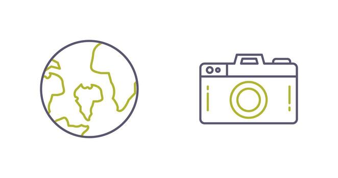 cámara y mundo icono vector