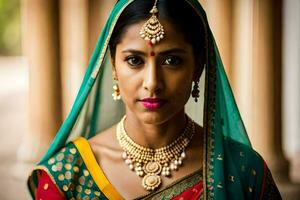 a beautiful indian woman wearing a traditional sari. AI-Generated photo