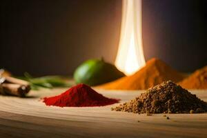 spices and spices on a wooden table. AI-Generated photo