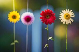 colorful flowers hanging from a string. AI-Generated photo