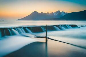 a long exposure photograph of a waterfall in the ocean. AI-Generated photo