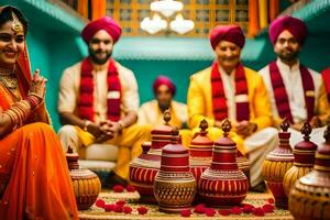 indio Boda ceremonia. generado por ai foto