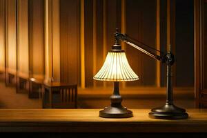 a lamp on a table in a room. AI-Generated photo