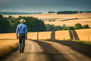 man walking on the road. AI-Generated photo