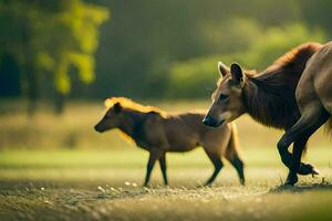 a brown deer and a baby deer in the field. AI-Generated photo