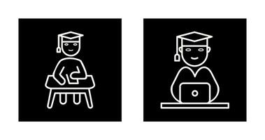 Studying on Desk and Student on Laptop Icon vector