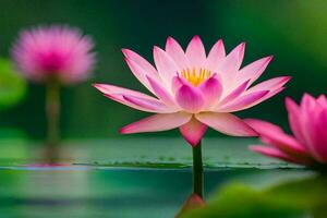 pink lotus flower in water with green leaves. AI-Generated photo