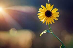 a single sunflower is shown in front of the sun. AI-Generated photo