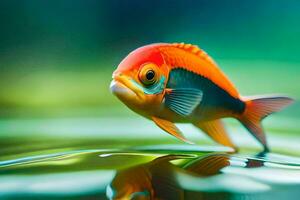 a fish with orange and blue stripes is swimming in the water. AI-Generated photo