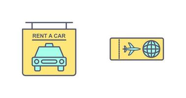 alquilar un coche y avión Entradas icono vector