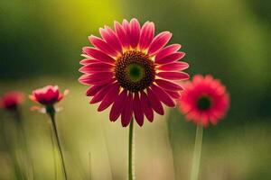 un rosado flor es en pie en el medio de un campo. generado por ai foto