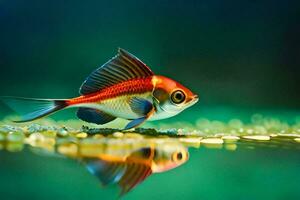 un pescado con rojo y blanco rayas en sus cuerpo. generado por ai foto