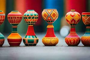 colorful vases with designs on them. AI-Generated photo