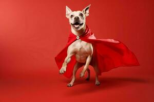 Superhero dog cape jumping. Generate Ai photo