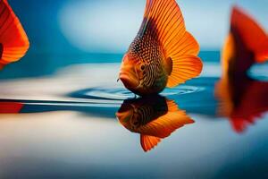 dos naranja pescado nadando en el agua. generado por ai foto