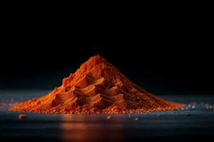 a pile of orange powder on a black background. AI-Generated photo