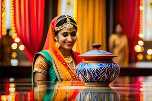 a beautiful indian bride in traditional attire. AI-Generated photo