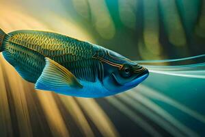 a fish with a long tail and a blue body. AI-Generated photo