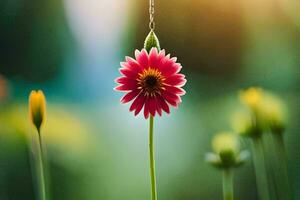 un rosado flor es colgando desde un cadena. generado por ai foto