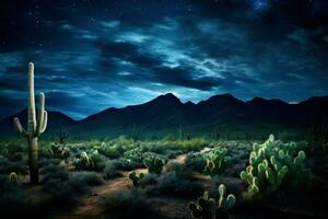 Untouched Desert cactus night. Generate Ai photo