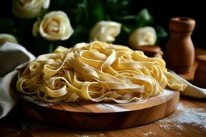 Creative Fettuccine pasta banner. Generate Ai photo