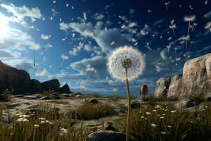 Common Dandelion plant. Generate Ai photo