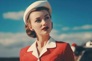 Beautiful woman in retro clothing style. Generate ai photo