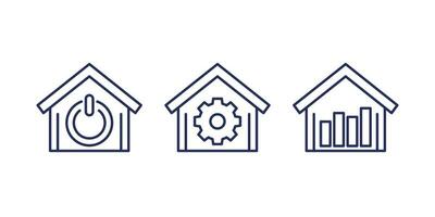 Smart home icons with a house, line vector