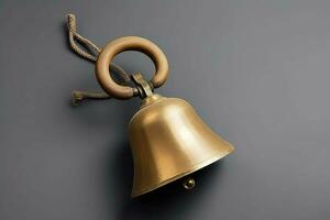 Golden school bell on grey background. Generate Ai photo