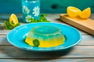 Plate of lemon jelly mint dessert. Generate Ai photo