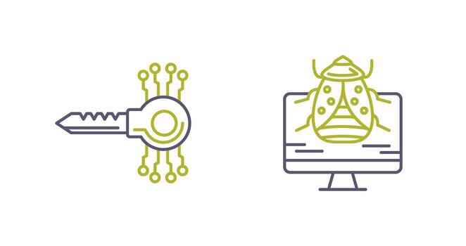 llave código y malware icono vector