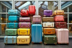 Stylish Colorful travel suitcase. Generate Ai photo